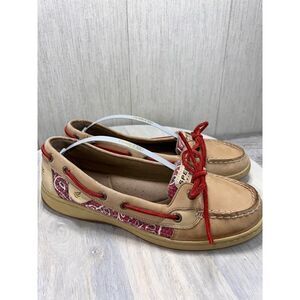 Sperry Top Sider Angelfish Boat Shoes Tan Sequin Red Womens 9.5